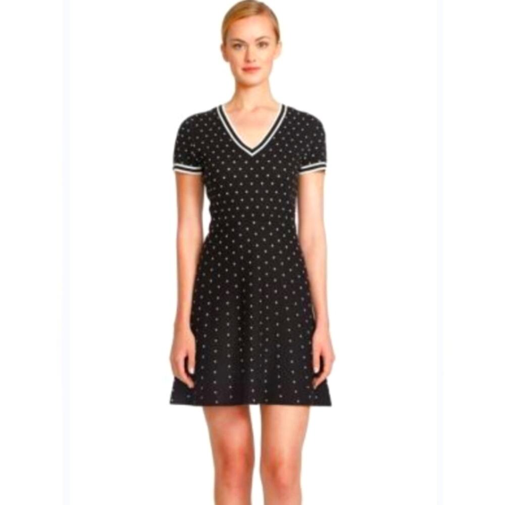 CeCe Polkadot Jacquard Sweater Dress Size XL BLACK White Polka Dot Preppy Modern